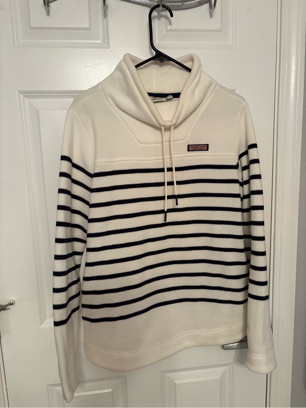 Vineyard Vines Cream and Navy Striped Turtleneck Sweater